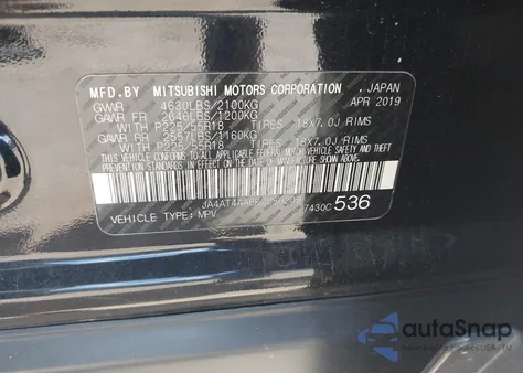 2019 Mitsubishi Eclipse Cross Le z USA, uszkodzony, nr VIN JA4AT4AA6KZ050209